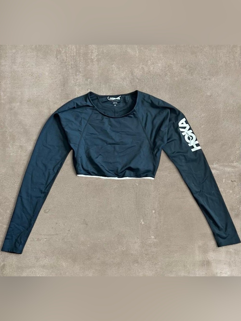 Hoka One One Black Long-Sleeve Crop Top with White Logo